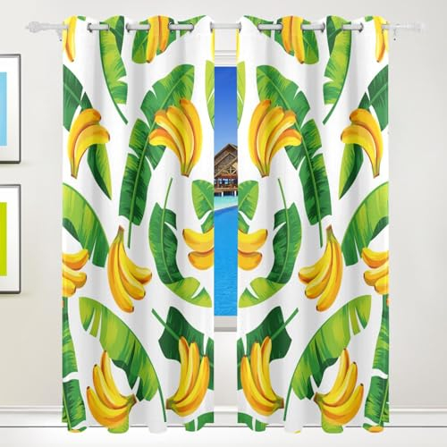 Mnsruu Verdunkelungsvorhänge mit Bananenpflanze, Palmblatt, Fensterbehandlungen, Thermo-Raumverdunkelungsvorhänge, Ösen, Schlafzimmer, Fenstervorhänge für Wohnzimmer, 140 x 183 cm lang, 2 Paneele