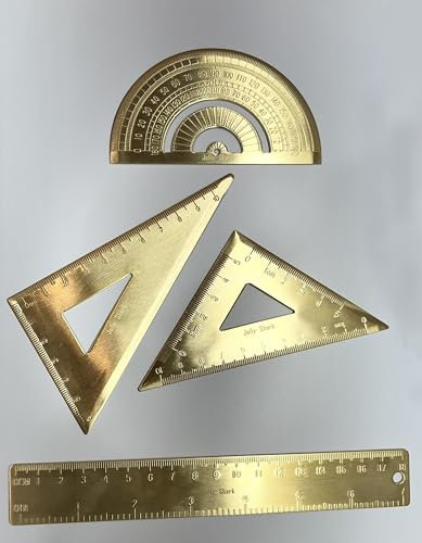 Juego de regla de latón dorado – Regla de latón duradero (isósceles, triangular derecho, escala de 18 cm, transportador)
