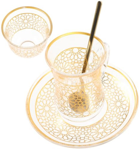 Angoily Glass Cappuccino Cup Saucer Set 200ml Elegant Vintage Design for Milk Tea Juice Decorative Water Cup for Home