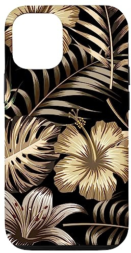 Hawaii Hibiskus Handyhülle Schwarz Trendy Elegant Floral Hülle für iPhone 12/12 Pro