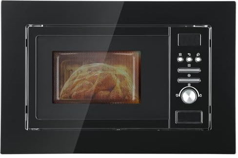 SMETA Einbau Mikrowelle mit Grill / 20 Liter Microwave / 5 Mikrowellen-Leistungsstufen / 800W Mikrowellenleistung / 1000W Grillstufe / 8 Auto-Menüs/Einbau Mikrowellengerät Schwarz