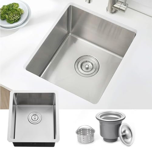 Fregadero de cocina cepillado Bokaiya 45 x 40 cm de acero inoxidable 1 lavabo empotrado Fregadero empotrado rectangular de acero inoxidable cepillado Fregadero individual