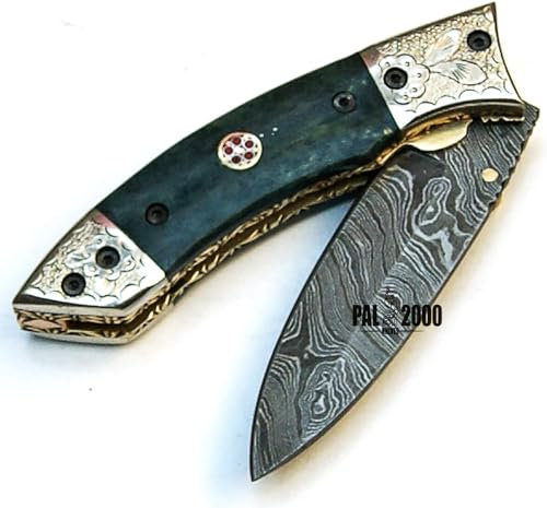 PAL 2000 KNIVES FK-9455 Couteau de poche pliant en acier damas fait à la main sur mesure avec gaine