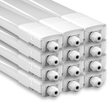 LUXULA 12x LED Feuchtraumleuchte 120 cm, 32W 3680lm, 115lm/W, durchschleifbar, Fast Connector, robuste Wannenleuchte für Garage Keller Werkstatt, gleichmäßige Ausleuchtung, einfache Montage