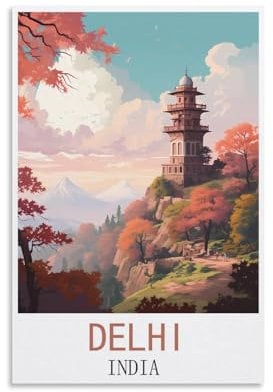 KmoNo Delhi Indien Vintage-Reiseposter, 40 x 60 cm, Wanddekoration, Gemälde, Leinwand, Wandkunst, Wohnzimmer, Poster, Schlafzimmer