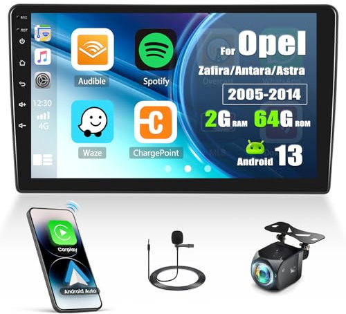 2G+64G Carplay Android 13 Autoradio für Opel Astra H 2004-2008/Zafira B 2005-2015 mit Wireless Android Auto, 9 Zoll Auto Touch Display 2 Din mit GPS Bluetooth WiFi FM/RDS USB AHD Rückfahrkamera&MIC