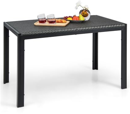LIFEZEAL Gartentisch PE-Rattan, Rechteckiger Esstisch für den Außenbereich, Balkontisch für 4-6 Personen, Flechttische mit Metallrahmen für Terrasse, Garten, Balkon, 120 x 71 x 72 cm