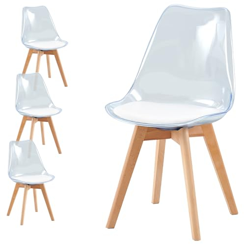 Rensinnoal Transparente Stuhl 4 Stück Set, Modernen Esszimmerstuhl mit Bequemer Rückenlehne und Weichem Sitzkissen,Küchenstuhl Eignen Sich für Restaurants, Büros und Cafés(Blau)