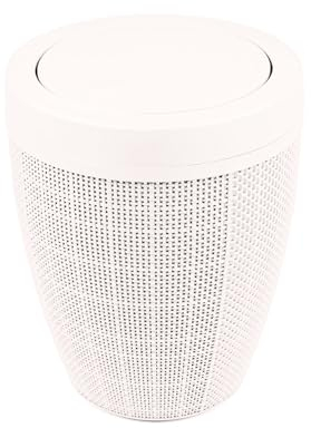 Addis Faux Hessian Round Swing Lid Plastic Bathroom Bedroom Home Office Bin, 5 litre capacity, Calico Cream