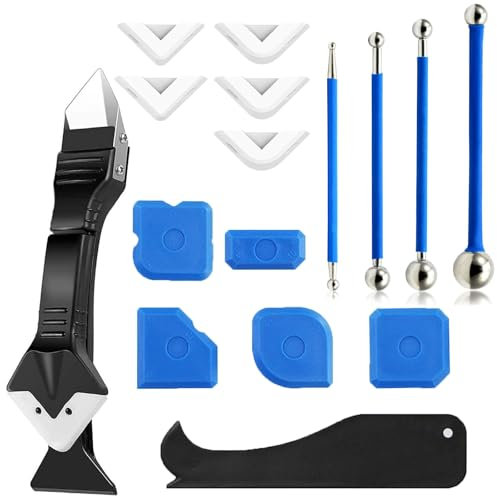 16Pcs Silicone Remover Tool, Caulking Tool, Sealant Finishing Tool, Silicone Remover, Silicone Sealant Tool, Silicone Scraper, Mastic Tool, Silicone Profiling Tool Set for Bathroom, Kitchen, Floor Cor