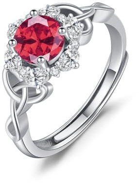 OHAYOO Keltischer Ring Damen 925 Sterling Silber Frauen Juli Geburtsstein Ringe Verstellbar Zirkonia Schmuck für Damen Mädchen Freundin Mama Tochter