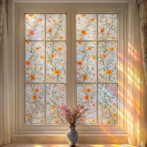 Buntglas-Fenster-Sichtschutzfolie, nicht klebend, statisch haftend, abnehmbar, dekorativ, Tönungsfolie, Sonnenblockierung und Wärmeregulierung für Badezimmertür für Zuhause