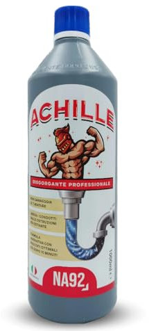 ACHILLE Disgorgante Disotturante Liquido Professionale Per Tubi e Scarichi WC Bagno, Cucina, Doccia e Vasca, Non danneggia le Tubature. NA92 ML 1000ML (Confezione da 1 PZ)