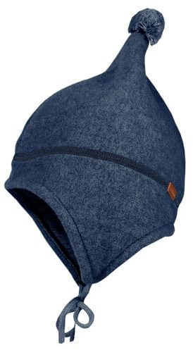 maximo GOTS Mini-Zipfelmütze, Pompon Wollfleece, Jerseyfutter, Band Made in Germany Wollfleece
