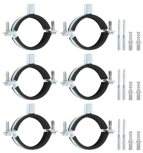 sourcing map 10 Pcs Adjustable Pipe Bracket Clamp, 2(50mm) Wall Ceiling Mount Split Ring Pipe Hanger Galvanized Iron Pipe Strap Support with Screw & Expansion Tube for Pipe Tube