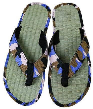 Zimtslipper Camouflage - Tongs en paille - Pour homme et femme - Confortables - En bambou naturel, bleu, 42 EU
