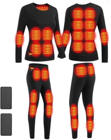 Femxizor Heated Underwear 28 Areas Men Women Warm Thermal Heating Suit Soft Cotton Clothes Outdoor Moto Riding Skiing Fishing,3XL,Women Black