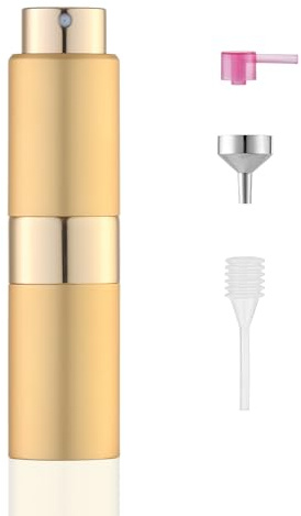 Toureal Aluminio 20ml Atomizador Perfume Recargable, Perfumador Dispensador de Viaje, Spray Pulverizador Pequeño para Colonia (Oro)