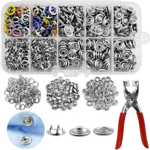 Druckknöpfe Set Mit Zange, 200 Sets Metall Druckknöpfe, 9,5 mm Nähfrei, DIY-Knöpfe Zubehör, Rostfrei, Knöpfe Zum Annähen, Universal Button Werkzeuge Für Kleidung, Taschen & Handarbeit, 10 Farben