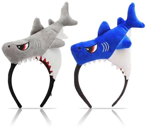 GlamRays 2 Stück Hai Kopfband Plush Hai Hut Cute Tier Kopfbedeckung Plush Tier Kopfband Hai Party Hüte Hai Kostüm Kopfbedeckung Für Männer Frauen