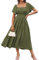 GRACE KARIN Women Summer Casual Swing Dress Square Neck Ruffle Sleeve Smocked Chiffon Dress Olive Green 2XL