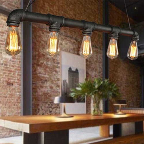 Duoruameng Retro Hängelampe, Vintage Industrial Wasserrohr Pendelleuchte E26 Deckenlampen Höhenverstellba 100cm, Hängeleuchte für Wohzimmer, Bar, Café