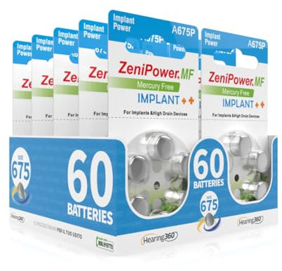 Hearing360 Cochlear Implant Batteries PR44 Size 675P, Constant Power and Long Life, Mercury-Free Batteries with Zinc-Air Technology (10 Blister Packs, 60 Batteries)