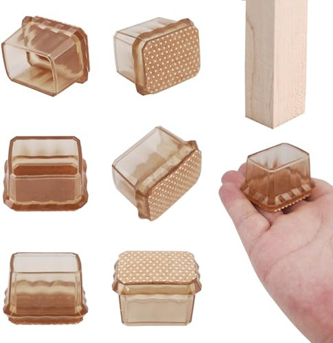 Vookkp 24 Pack Square Silicone Chair Leg Caps, Brown Chair Leg Floor Protectors for Table/Bed, Furniture Feet Covers Cups to Prevent Hardwood Floor Scratches and Reduce Noise(33-40mm x 24-30mm)