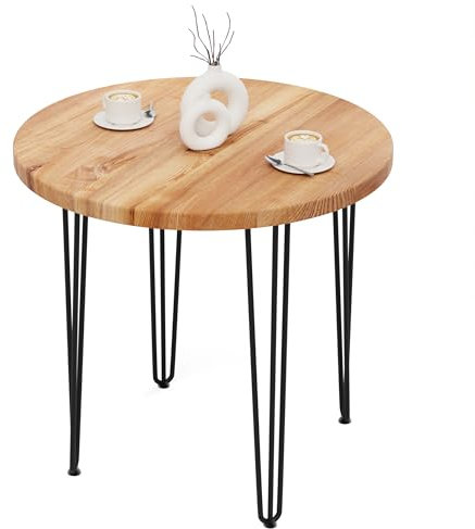 LAMO Manufaktur Tisch rund 80 cm | Holztisch rund, Esstisch für 2 Personen | Runder Tisch für Küche, Esszimmer | Stärke: 40mm, Farbe: Dunkel, Beine: Schwarz