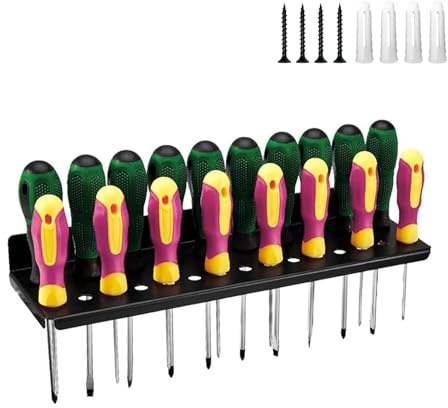 PARFCO Screwdriver Wall Holder, Metal Tool Rack for Garage Workshop | 25 Holes Metal Screwdriver Rack, Wall Mounted Tool Holder For Screwdrivers And Spanners In Garages, Workshops And Workbenches