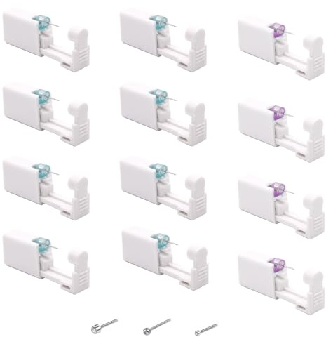 Musiook 12Pcs Disposable Ear Piercing Kit with Stud Earrings, Self Ear Piercing Gun Tool for Women Men Girls Boys, Painless and Safe Earring Piercing Set for Home or Salon Use