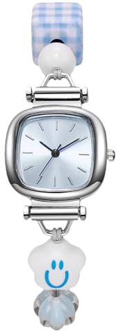 rorios Mädchen Smiley Armbanduhr Modische Zarte Quarz Uhr Leichtes Analog-Armbanduhr mit süßem Detail für Teenager & Junge Frauen Blau