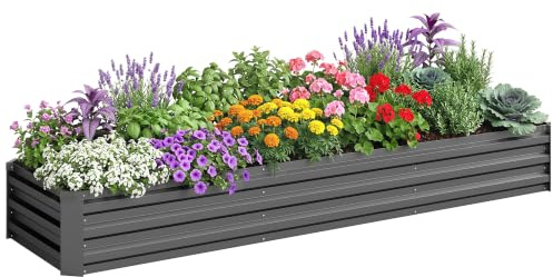 Outsunny Hochbeet, Pflanzbeet mit Offenem Boden, 240 x 60 x 30cm Dunkelgrau | Frühbeet, Stahl Gartenbeet, Blumenkasten, Pflanzkasten, Gemüsebeet, für Garten, Balkon, Terrasse, Blumen, Pflanzen, Gemüse