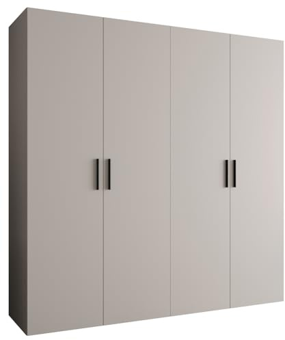 MEBLE KRYSPOL - Kleiderschrank - Garderobenschrank - 200 cm x 202 x 52 cm - Schrank mit Kleiderstange, 4 Türen - für Schlafzimmer, Flur - BARI, Kaschmir, Griff Schwarz