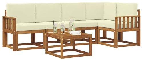 vidaXL Outdoor-Sofagarnitur mit Kissen 6 pcs Natur und Creme, Cooles Garten-Sofa, modernes Outdoor-Eckmöbel, langlebige Terrassen-Sitzgelegenheit, gemütliches Lounge-Set für die Terrasse