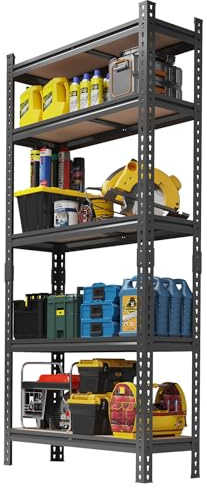Crevyteg Étagère de Rangement métallique - 5 Niveaux Lourds - Hauteur réglable - 72x48x24 Pouces - pour Garage, sous-Sol, entrepôt, Cuisine, Placard - Noir
