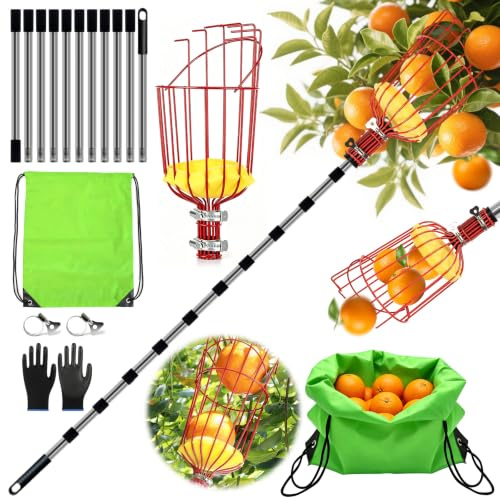 TZEKING Recogedor de Frutas Telescópico 4,2m, Recoge Frutas en Acero Inoxidable, Ajustable para Manzanas, Peras, Naranjas, Cerezas