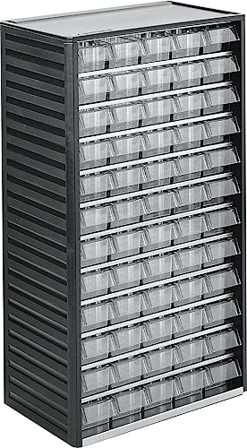 TRESTON Kleinteilemagazin 550-3, BxTxH 310x180x550 mm, Gehäuse Anthrazit, 60 Schubladen Glasklar