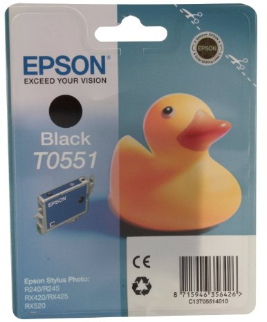 Epson Tintenpatrone T0551, Schwarz, für Drucker (Original, Tinte auf Pigmentbasis, Schwarz, Epson, Stylus Photo RX520, Stylus Photo RX425, Stylus Photo RX420, Stylus Photo R240, 1 Stück)