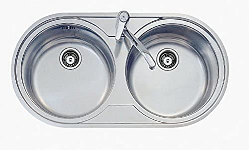 Teka Duetta 2C - Fregadero Cocina 2 Senos, Encastrado, para Mueble de 90 cm, Cubetas Circulares, Válvula Canasta, Acero Inoxidable