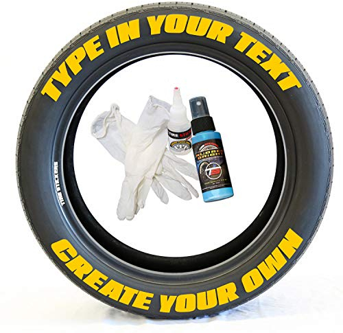 Tire Stickers - Erstellen Sie Ihr eigenes individuelles Reifenschriftzugzubehör – DIY/einfach/kleben und 57 ml Ausbesserungsreiniger – individuelle Größe/Gelb (8 Stück)