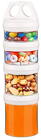 BeneLabel Snackdose Stapelbar, Snackbox mit 4 Fächern Kinder Snackturm Behälter Vorratsdosen Aufbewahrungsbox 917ml Süßigkeiten Formel Reise Artikel Spender für Unterwegs BPA Frei, Weiß