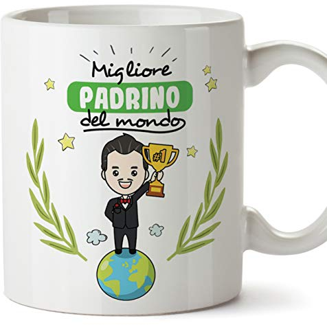 MUGFFINS (Tassa in Italiano Sponsor Tazze da caffè Originali e Colazione da regalare ai padrini e alle madrine - Miglior Padrino del Mondo - Ceramica 350 ML