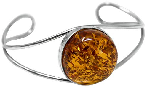 UDIG Bernstein Armreif rund, Silberarmband mit großem Bernstein honig, baltischer Naturbernstein