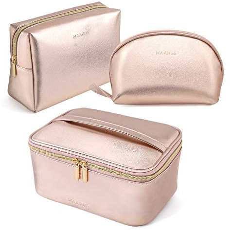 MAANGE Kosmetiktasche 3-teiliges Make-up-Taschen, tragbare Reise-Kosmetiktasche Kleine/Große Multifunktionale Kosmetikkoffer Kulturbeutel Damen aus wasserdichte(Roségold)