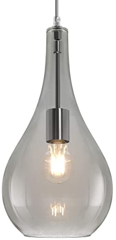 Modern Tear Drop Glass Pendant Light Shade Grey Smoked Retro Chrome Ceiling Lamp Holder M0213
