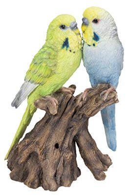 Hi-Line Gift Ltd. Bewegungsaktiviertes Singendes Paar Wellensittich auf Stump, blau; grün