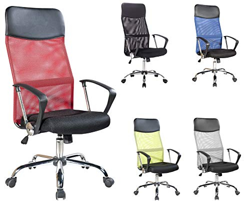 Rebecca Mobili Bürosessel, Ergonomischer Sessel, Rot Schwarz, PU Atmungsaktive Polsterung, Heimarbeit - Maße: 113 / 123x57,5x58,5 cm (HxLxB) - Art. RE6541