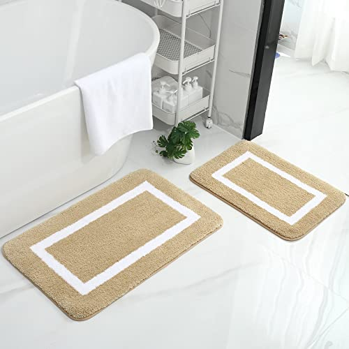 Homaxy Badezimmerteppich Set rutschfest Badematten Set 2 teilig Weiche Mikrofaser Flauschige Badteppich Badvorleger Set 2 teilig – 40 x 60 cm+ 50 x 76 cm, Beige