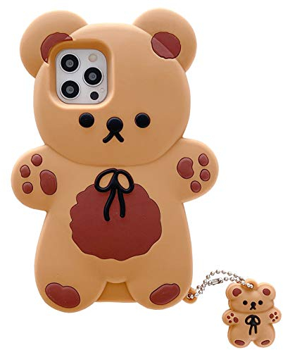 Yatchen Bear Case Compatible with iPhone 12 Pro Max,Kawaii Phone Cases Cute 3D Cartoon Teddy Bear with Keychain Women Girls Soft Silicone Shockproof Cover for iPhone 12 Pro Max